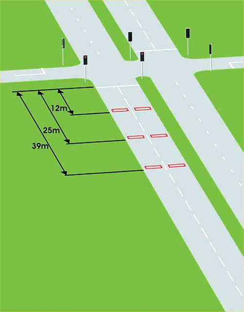 Figure 3-8. Layout of speed discrimination and extension configuration for speeds over 45 miles per hour