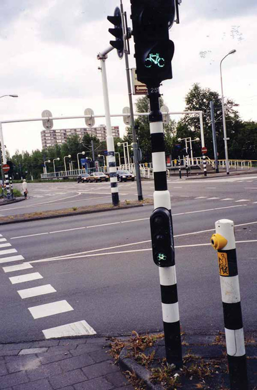 Figure 4-10. Signal poles with high-contrast stripes.