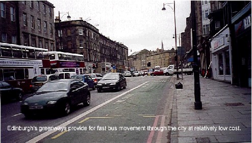 Edinburgh's 'greenways' provide for fast bus movement through the city at relatively low cost