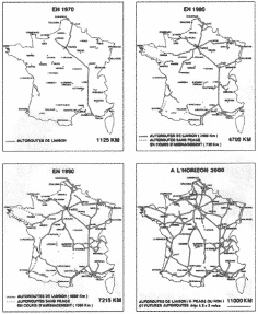 Maps showing motorways in France at different times - click here for description