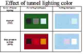 Effects of tunnel lighting color