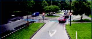 Separated and colored bikeway on roundabout, Denmark