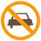 International symbol showing a red circle bisected by a diagonal line over a car.