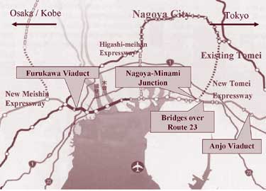 Map of bridge sites in Japan