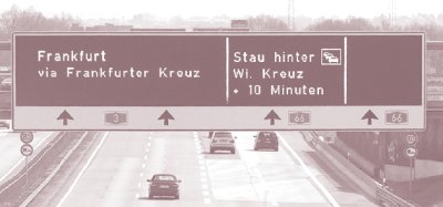 Photo of rerouting information on a dynamic message sign in Germany.