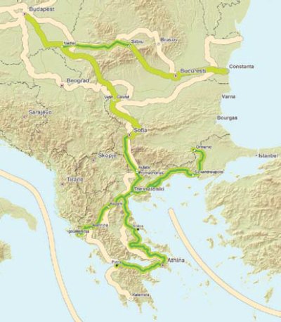 Map of Greek motorways on TEN-T in Athens, Greece.