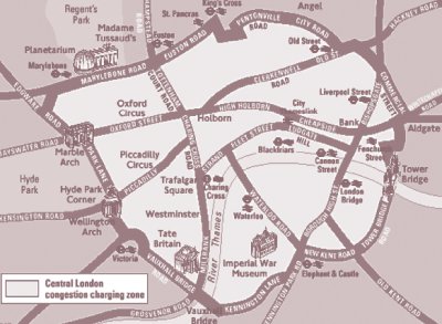 Map of the congestion charging zone in London.