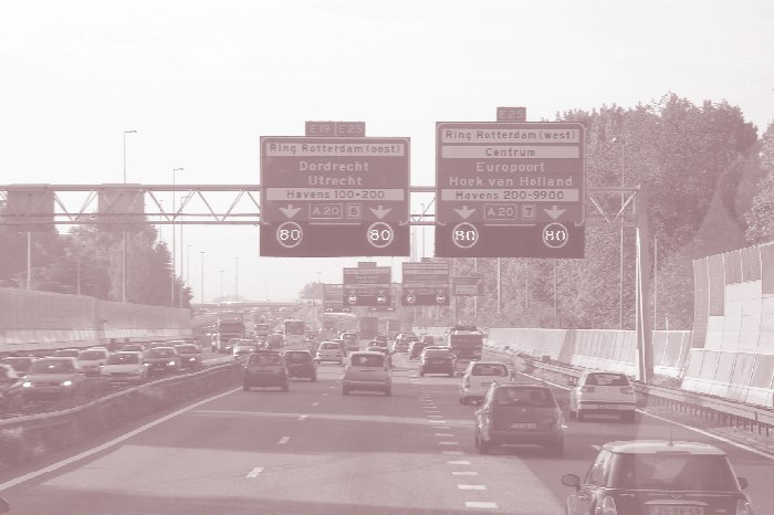 Photo of variable speed limit displays in the Netherlands.