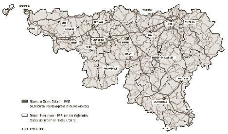 Map of major roads in the Walloon region of Belgium.