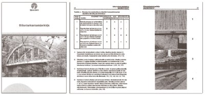 Cover and two sample pages from the Finnra Bridge Inspection Manual providing coding guidelines.