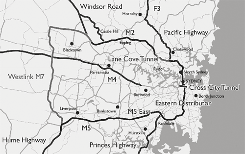 Map of Sydney's orbital roadways.