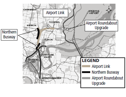 Map of Queensland's AirportLink/Northern Busway PPP.
