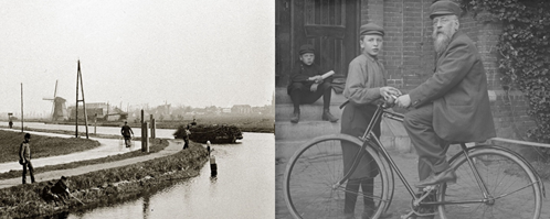 Figure 3 - Description: The first picture is a picture of an old towpath in Kop Weespertrekvaart and the second picture is a picture of a school director on his bicycle.