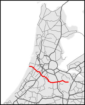 Figure 67 Depiction of the route - Description: A black and grey topographical map with the N201 Kruisweg provincial road center below the middle.