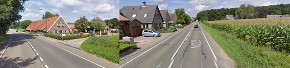 Figure 76 N225 in 2009 before the intervention - Description: A street view image of a road with cracks near a neighborhood