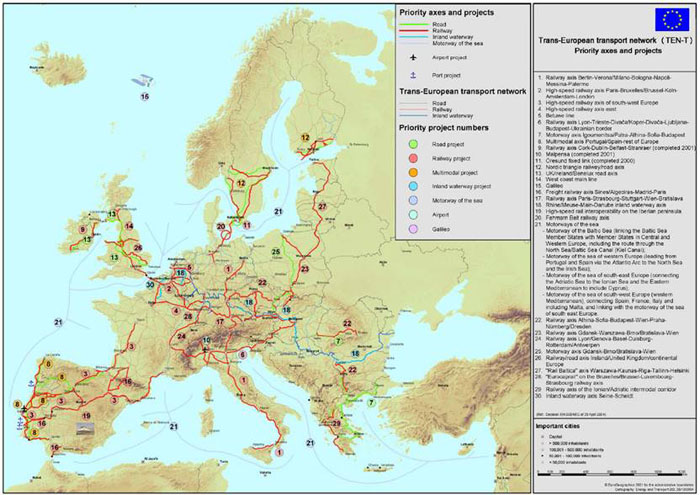 Figure 3. Map of Trans-European Transport Network 30 priority axes and projects.