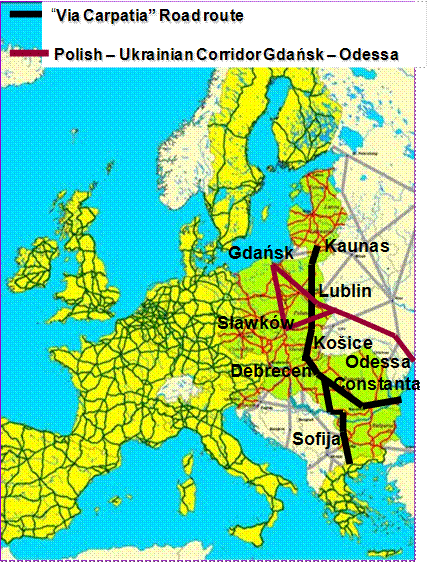 Figure 11. Map of Polish east and south corridor connections.