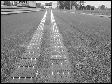 Photo of dynamic road markings.