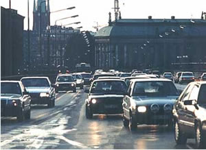 Photo of vehicles on a street in central Stockholm.