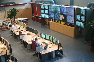 Interior photo of Trafik Stockholm traffic management center.