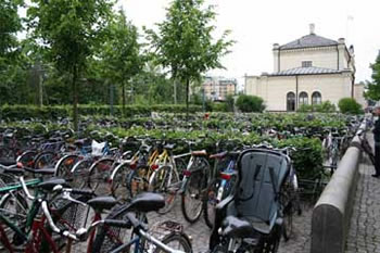 Photo of bicycles parked at Lund rail station.